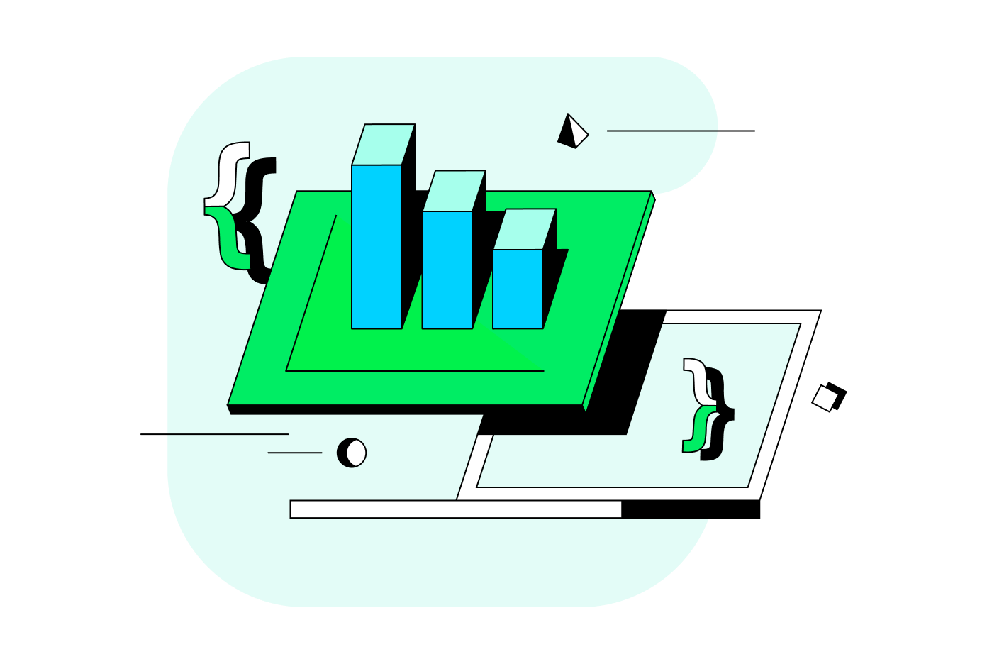 An illustration showcasing real-time analytics, embedded metrics, and operational insights.