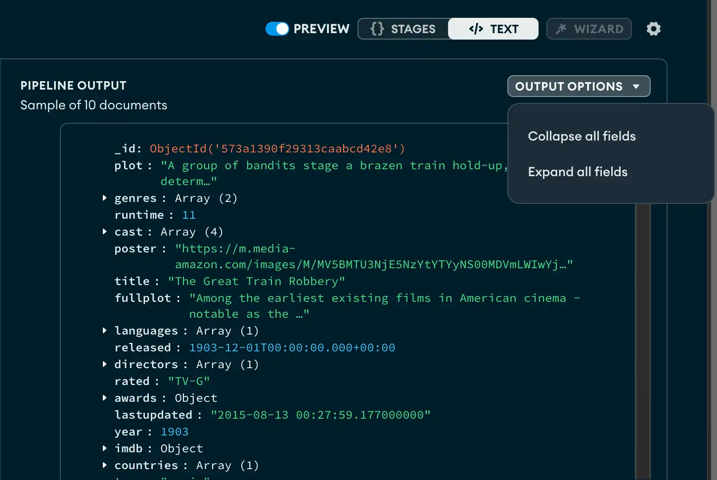 管道输出预览：